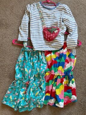 Bundles mini boden Striped Long Sleeve Top ，Strawberry  and bird jumpers 7years